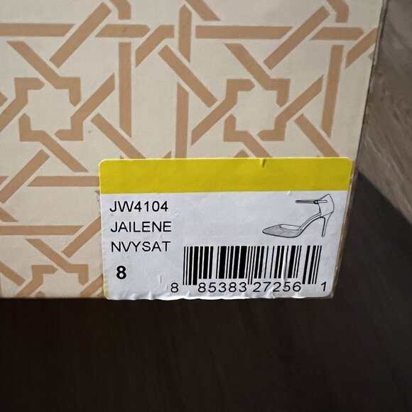 NWT Jewel Badgley Mischka Jailene Navy Satin Pointed Toe Ankle Strap Heels SZ 8 - Picture 10 of 11